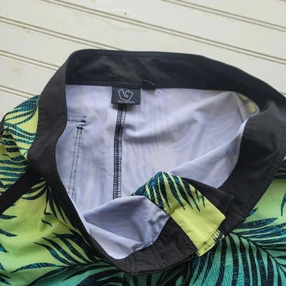 Burnside Swim Trunks Board Shorts Mens 34 Back Pocket No Linear Palm Blue Tree’s - Picture 6 of 11